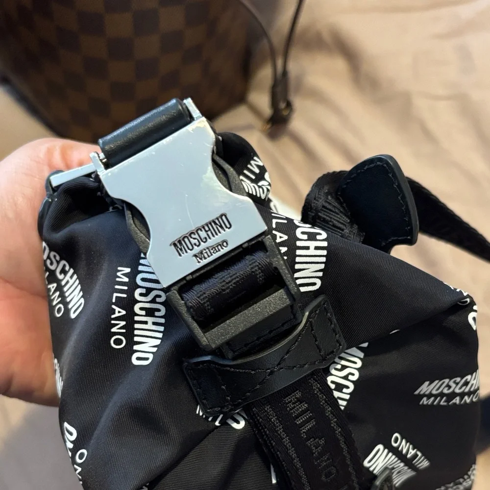 Moschino Black and White Logo Belt Bag